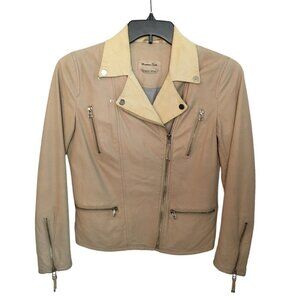 Massimo Dutti Short Woman's Creme Leather jacket  Small